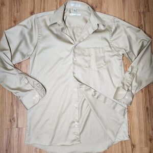 Geoffrey Beene Men’s Dress Shirt Medium 15½ 34/35 Beige Sateen Wrinkle Free Gold